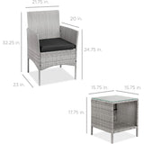 3-Piece Grey PE Wicker Outdoor Patio Furniture Dining Set with Black Cushions - FREE SHIPPING