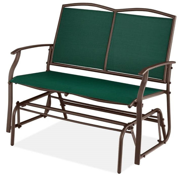 2 Seat Mesh Patio Loveseat Swing Glider Rocker with Armrests in Hunter Green - FREE SHIPPING