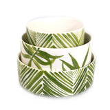 Tall Serving Bowl - Green Palm Leaves