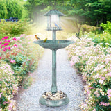 Outdoor Garden Birdbath in Green Copper Patina Finish with Solar Light - FREE SHIPPING