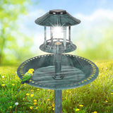 Outdoor Garden Birdbath in Green Copper Patina Finish with Solar Light - FREE SHIPPING
