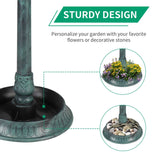 Outdoor Garden Birdbath in Green Copper Patina Finish with Solar Light - FREE SHIPPING
