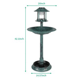 Outdoor Garden Birdbath in Green Copper Patina Finish with Solar Light - FREE SHIPPING