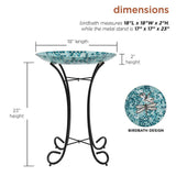 Teal Green Blue White Mosaic Glass Birdbath Bowl with Black Metal Stand - FREE SHIPPING