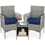 3-Piece Grey PE Wicker Outdoor Patio Furniture Dining Set w/ Navy Blue Cushions - FREE SHIPPING