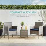 3-Piece Grey PE Wicker Outdoor Patio Furniture Dining Set w/ Navy Blue Cushions - FREE SHIPPING