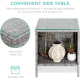 3-Piece Grey PE Wicker Outdoor Patio Furniture Dining Set w/ Navy Blue Cushions - FREE SHIPPING