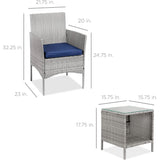 3-Piece Grey PE Wicker Outdoor Patio Furniture Dining Set w/ Navy Blue Cushions - FREE SHIPPING