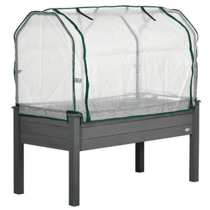 Grey Wood Elevated Raised Garden Bed Planter with Greenhouse Cover - FREE SHIPPING