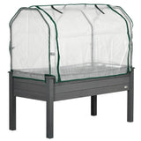 Grey Wood Elevated Raised Garden Bed Planter with Greenhouse Cover - FREE SHIPPING