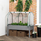 Grey Wood Elevated Raised Garden Bed Planter with Greenhouse Cover - FREE SHIPPING