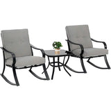 Outdoor 3-Piece Patio Furniture Table Rocking Chairs Set with Grey Cushions - FREE SHIPPING