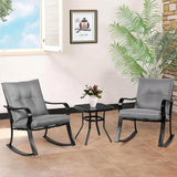 Outdoor 3-Piece Patio Furniture Table Rocking Chairs Set with Grey Cushions - FREE SHIPPING