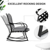 Outdoor 3-Piece Patio Furniture Table Rocking Chairs Set with Grey Cushions - FREE SHIPPING