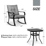 Outdoor 3-Piece Patio Furniture Table Rocking Chairs Set with Grey Cushions - FREE SHIPPING
