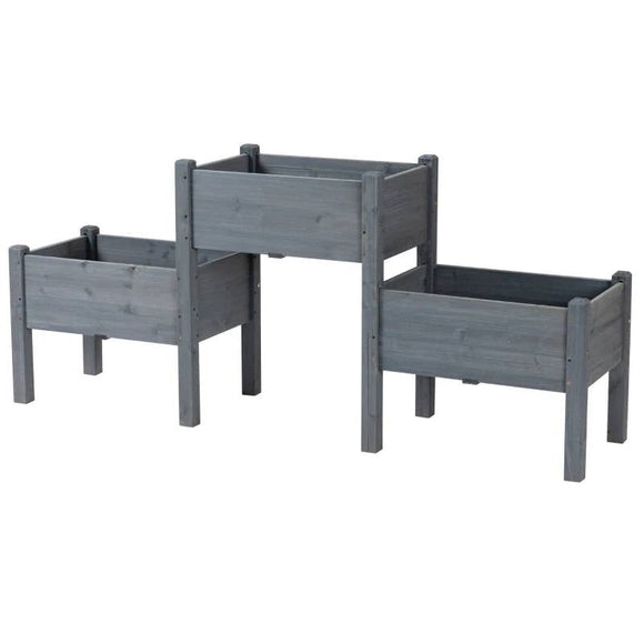 3 Grey Wood Elevated Planter Set Vegetable Herb Flowers Raised Garden Beds - FREE SHIPPING