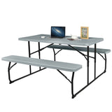 Grey Folding Picnic Table with 2 Benches Outdoor Patio Dining Set - FREE SHIPPING