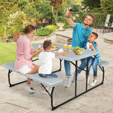 Grey Folding Picnic Table with 2 Benches Outdoor Patio Dining Set - FREE SHIPPING