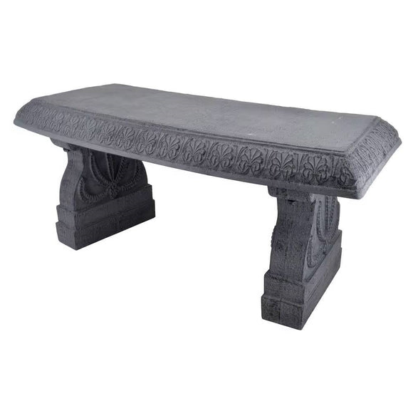 Outdoor Fiber-Clay Garden Bench in Grey Stone Finish - FREE SHIPPING