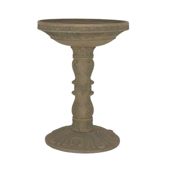 Outdoor Fiberglass Bird Bath in Aged Granite Stone Finish - FREE SHIPPING