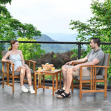 3-Piece Solid Wood Outdoor Patio Furniture Chairs Table Set with Grey Cushions - FREE SHIPPING