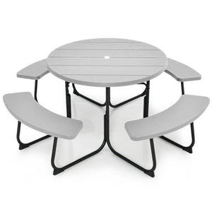 Grey All Weather 8 Seater Picnic Table Umbrella Hole - FREE SHIPPING