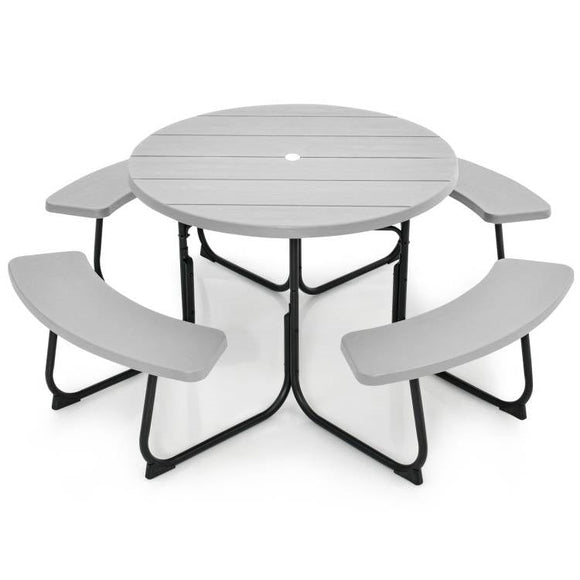 Grey All Weather 8 Seater Picnic Table Umbrella Hole - FREE SHIPPING