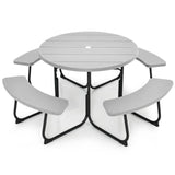 Grey All Weather 8 Seater Picnic Table Umbrella Hole - FREE SHIPPING