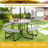 Grey All Weather 8 Seater Picnic Table Umbrella Hole - FREE SHIPPING
