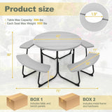 Grey All Weather 8 Seater Picnic Table Umbrella Hole - FREE SHIPPING