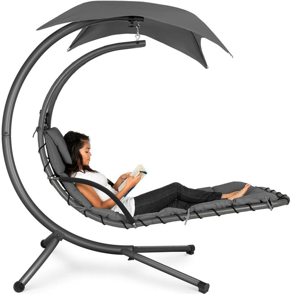 Grey Single Person Sturdy Modern Chaise Lounger Hammock Chair Porch Swing - FREE SHIPPING