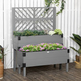 2 Tier Self Draining Grey Wood Raised Garden Bed Planter Box with Trellis - FREE SHIPPING