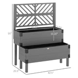 2 Tier Self Draining Grey Wood Raised Garden Bed Planter Box with Trellis - FREE SHIPPING