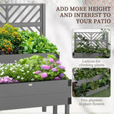 2 Tier Self Draining Grey Wood Raised Garden Bed Planter Box with Trellis - FREE SHIPPING