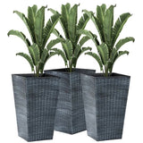 Set of 3 - Grey Faux Rattan Plastic Tall Large Flower Pots - FREE SHIPPING