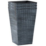 Set of 3 - Grey Faux Rattan Plastic Tall Large Flower Pots - FREE SHIPPING