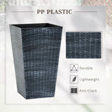 Set of 3 - Grey Faux Rattan Plastic Tall Large Flower Pots - FREE SHIPPING