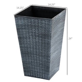 Set of 3 - Grey Faux Rattan Plastic Tall Large Flower Pots - FREE SHIPPING