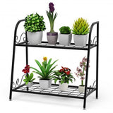 2-tier Patio Metal Plant Stand - Color: Black - Size: 2-Tier