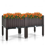 2 Set Elevated Plastic Raised Garden Bed Planter Kit for Flower Vegetable Grow-Brown
