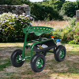 Extendable Handle Garden Cart Rolling Wagon Scooter-Blue