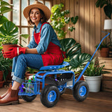 Extendable Handle Garden Cart Rolling Wagon Scooter-Blue