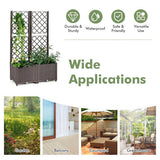 PE Rattan Raised Garden Bed with Trellis Planter Box for Climbing Plants-Brown