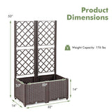 PE Rattan Raised Garden Bed with Trellis Planter Box for Climbing Plants-Brown