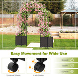 6.6 Feet Garden Arch Trellis with 2 Planter Boxes and Lockable Wheels-Black