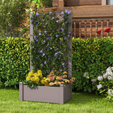 Outdoor Planter Box Self-Watering Raised Garden Bed Trellis with Water Level Indicator-Greyish-white