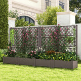 Outdoor Planter Box Self-Watering Raised Garden Bed Trellis with Water Level Indicator-Greyish-white