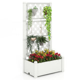 White lattice screen with plants and flowers on a white background