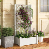 Outdoor Planter Box Self-Watering Raised Garden Bed Trellis with Water Level Indicator-Greyish-white