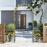 2 in 1 Garden Arbor with 2 Side Planters and 8 Ground Stakes-Black